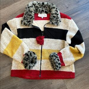 Vintage Tasha Polizzi Striped Jacket with Faux Fur Trim